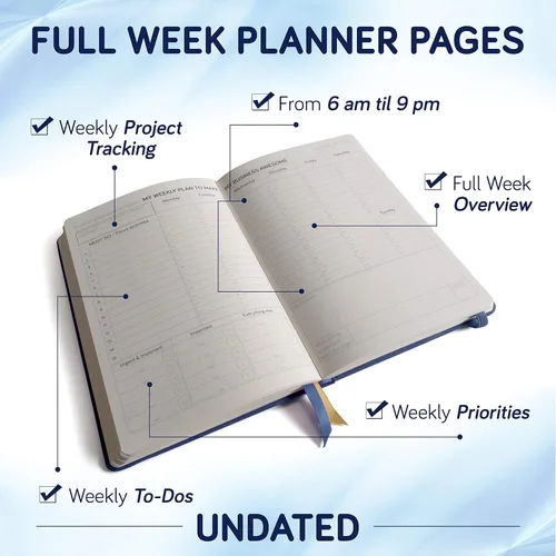 Miniatura 2 de Planificador de negocios sin fecha para emprendedores. Cuaderno de proyectos de enfoque para la productividad. Planificador diario semanal