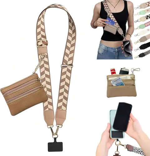Miniatura 11 de Soporte cruzado para teléfono para mujer, nueva correa de teléfono con bolsa con cremallera, correa cruzada ajustable Negro