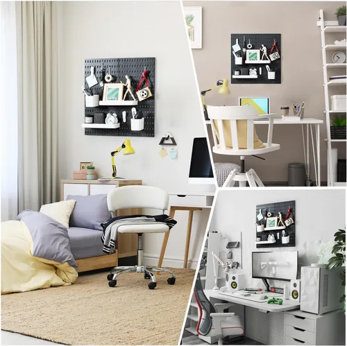Miniatura 2 de VUSIGN Kit de organizador de pared combinado de tablero de clavijas, 4 piezas de tableros de clavijas y 17 accesorios modulares para colgar, kit
