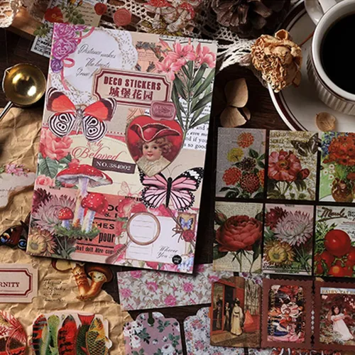 Miniatura 12 de Pegatinas de Junk Journal para Scrapbooking, 120 Piezas de Pegatinas Decorativas Retro de Flores Mariposas Naturaleza Poema Sello Letra para Álbum