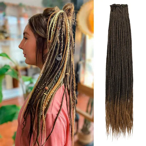 Miniatura 19 de Kraler Extensiones de Rastas Azules, Extensiones de Rastas Sintéticas de Ganchillo de 22", 100% Hechas a Mano, Rastas de Una Sola Punta, Delgadas