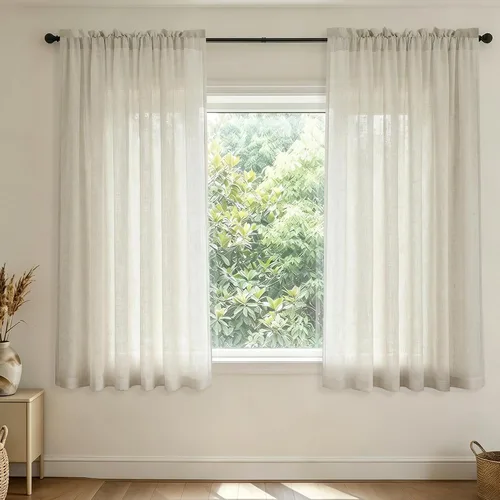 Miniatura 65 de Mrs.Naturall - Cortinas transparentes con bolsillo para barra de 36x63 pulgadas de lino mezclado negro