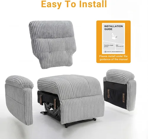 Miniatura 4 de Claiks - Silla reclinable eléctrica de gravedad cero, de pana, color gris Gravedad cero, ajustable, eléctrico, bolsillo lateral
