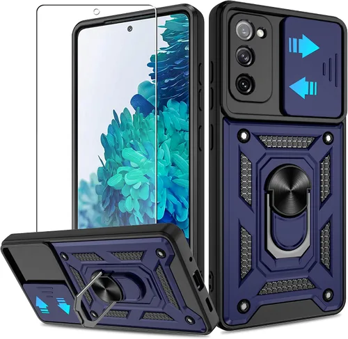 Miniatura 12 de ATUMP Funda para T-Mobile Revvl V Plus 5G con protector de pantalla HD con cubierta de cámara deslizante, soporte de anillo de rotación de 360° Negro