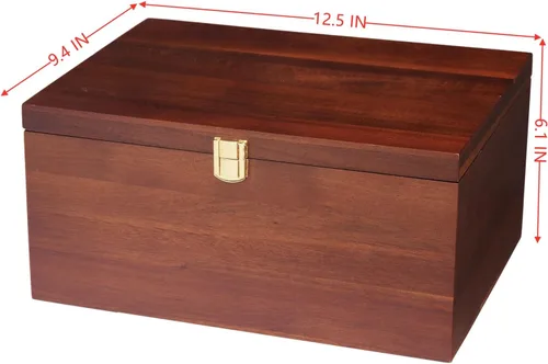 Miniatura 2 de Caja de almacenamiento grande de madera – Caja de madera con tapa para decoración del hogar, ideal para recuerdos, baratijas, joyas y fotos, 12.5 x