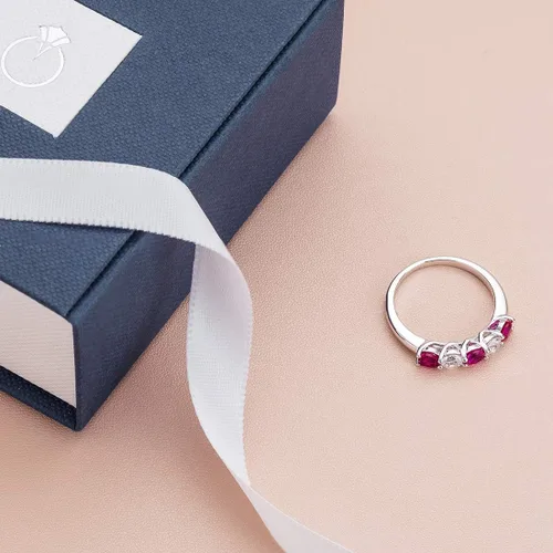 Miniatura 6 de PEORA 925 Sterling Silver Five-Stone Trellis Ring Band for Women in Various Gemstones, 3.5mm Width, Sizes 5 to 9