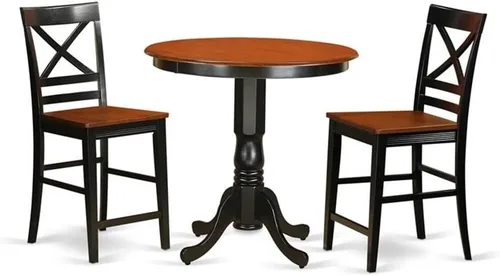 East West Furniture JAQU3-BLK-W - Juego de mesa de comedor de 3 piezas de altura para mostrador de cocina contiene una mesa redonda de madera con