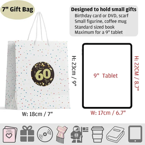 Miniatura 3 de Sumerk 60 bolsas de regalo para cumpleaños 60 - Paquete de 2, incluye 2 tarjetas y 2 hojas de calcomanías
