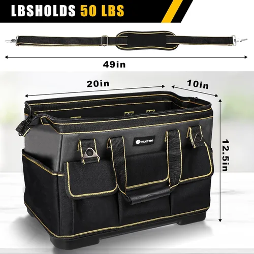 Miniatura 4 de Bolsa de herramientas de 20 pulgadas para hombres con base moldeada impermeable, bolsa de boca ancha de alta capacidad, bolsas de herramientas