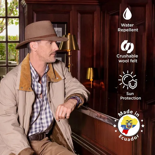 Miniatura 18 de Melbourne - Sombrero de fieltro de lana para mujeres/hombres, sombrero de vaquero con lágrima aplastable, sombrero de invierno y otoño Sombrero