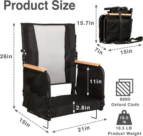 Miniatura 2 de behairity Asientos extra anchos para estadio con soporte para la espalda, sillas de grada con respaldo alto y cojín, asiento de grada plegable