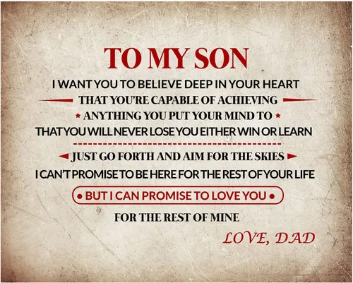 AMERICAN LUXURY GIFTS Impresión artística de pared con texto en inglés "To My Son", "Love Dad", impresión familiar inspiradora de 10 x 8 pulgadas
