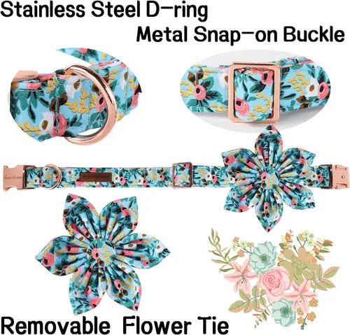 Miniatura 2 de Unique style paws Collar de perro con flor, collar de perro ajustable, patrón de flores, collar duradero para mascotas para perros pequeños, Flor