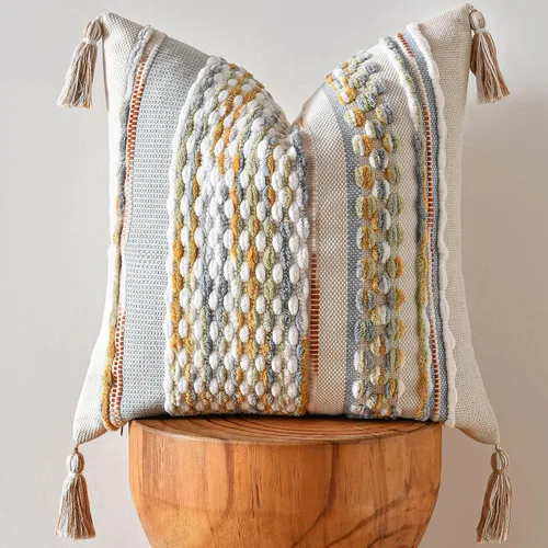 Miniatura 12 de AmHoo - Fundas de almohada de 18 x 18 pulgadas con borlas, fundas de almohada decorativas tejidas con textura de chenilla estilo boho para sofá