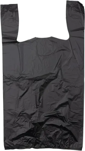 Bolsa de plástico-Negro Llanura En Relieve Camiseta Bolsa 11.5"x6.5"x21.5" 13 mic - 1000 bolsas/caja