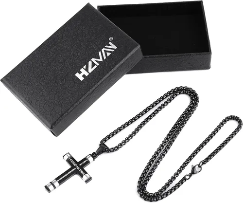 Miniatura 6 de HZMAN - Collar de acero inoxidable con colgante de cruz de fuerza, 3 colores disponibles, texto bíblico en inglés Filipenses 4:13