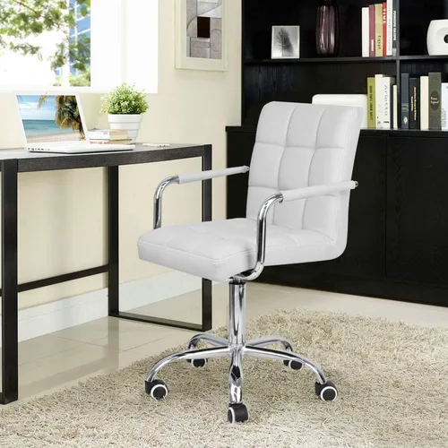 Miniatura 7 de JUMMICO Silla de oficina moderna con ruedas, silla de tocador de piel sintética, respaldo medio, linda para oficina, adolescentes y escritorios