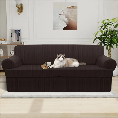 Miniatura 57 de Funda impermeable para silla con brazos, juego de 2 piezas, funda a rayas para 1 sofá separado con cojín en T, fundas de sillón de tela