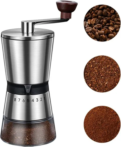 Molinillo de café manual – 8 ajustes de grosor ajustables, molinillo de café de manivela, gran capacidad, molinillo de café de mano portátil para