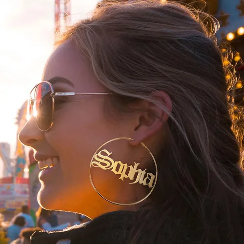 Miniatura 2 de FOCALOOK 18K Gold Plated Lightweight Thin Hoops Custom Name Hoop Huggie Earrings for Women 30405070100mm