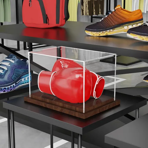 Miniatura 6 de Caja de exhibición para guantes de boxeo VGMiu con base de madera, caja de exhibición de acrílico transparente para guantes de boxeo, guantes
