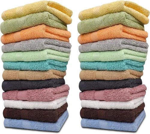 ZUPERIA Paquete de 24 paños de baño 100% algodón, 12 x 12 pulgadas, altamente absorbentes, suaves para cara, toallas de gimnasio, calidad de spa de
