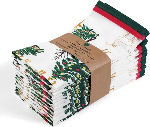 Miniatura 44 de Fingercraft - Juego de 12 servilletas de tela de mezcla de algodón y lino, con estampado, perfecta para fiestas, cenas, bodas, cócteles y Navidad