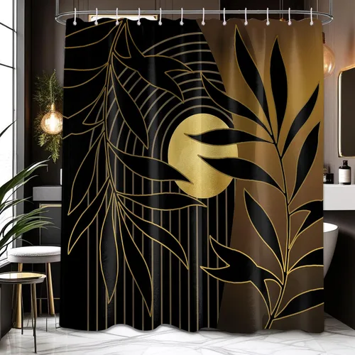 Miniatura 77 de Cortina de ducha bohemia en negro y gris, cortinas de ducha modernas de mediados de siglo negro y gris para baño, juego de tela impermeable