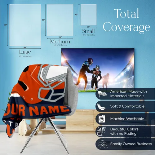 Miniatura 156 de Manta personalizada para fanáticos del fútbol americano – Se envía al día siguiente – Hecha en Estados Unidos – Manta de vellón personalizada