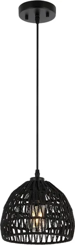 JONATHAN Y JYL6512B - Lámpara colgante de cúpula tejida de 8.25 pulgadas, lámpara colgante bohemia de granja con altura ajustable para isla de Negro