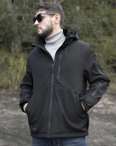 Miniatura 2 de azamine Chaqueta térmica para hombre con batería de 16000 mAh, abrigo térmico suave resistente al viento con capucha desmontable