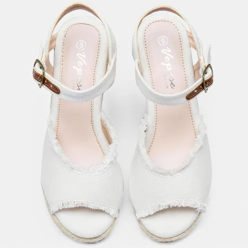 Miniatura 8 de Vepose Sandalias de cuña 80 alpargatas para mujer, sandalias de plataforma de tacón alto y hebilla de tobillo