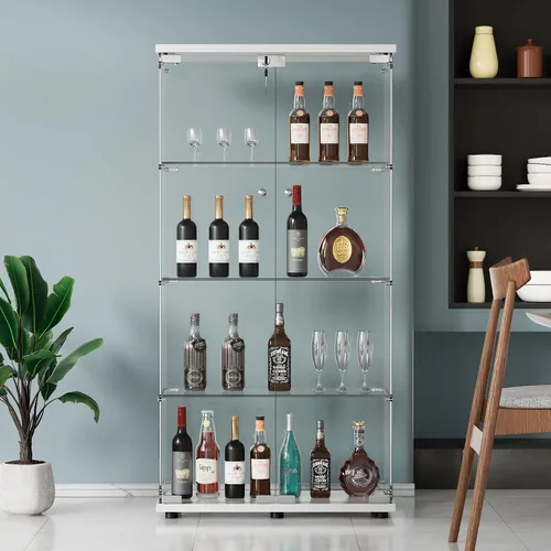 Miniatura 52 de Vitrina de cristal con 3 estantes con 2 puertas, vitrina de cristal transparente para sala de estar, dormitorio, 49.49 x 31.77 x 14.37 pulgadas