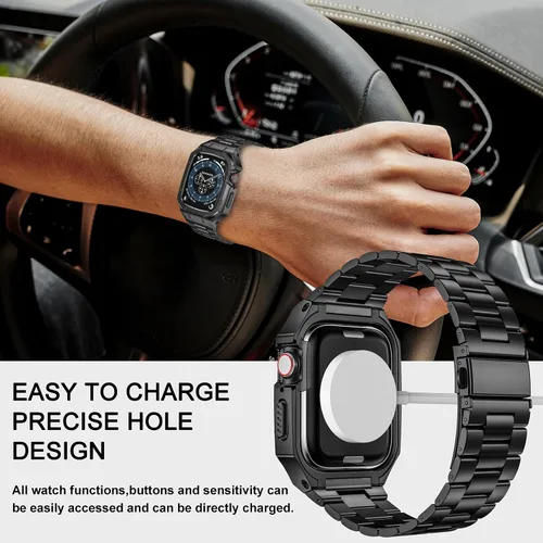 Miniatura 6 de BAITEYOU Correa con Funda Compatible con Apple Watch Series 6 5 4 SE 3 2 1 44mm 42mm, Correa de Nylon con Funda Resistente de Acero Inoxidable