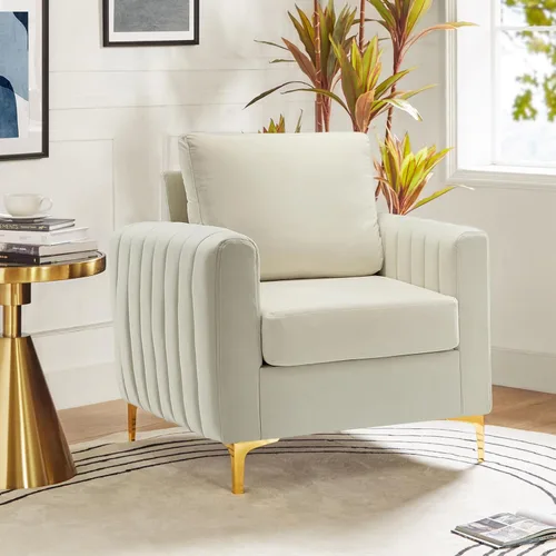 Miniatura 14 de HULALA HOME Silla de club de acento de terciopelo, sillón de terciopelo moderno tapizado de club con patas de metal dorado de mediados de siglo