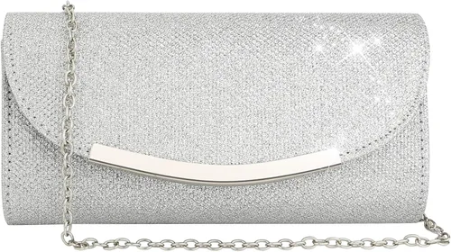 Ubysoyi Bolso de mano con purpurina para mujer, bolso de noche, bolso de mano, de metal brillante, sobre formal, boda, baile de graduación, bolso de
