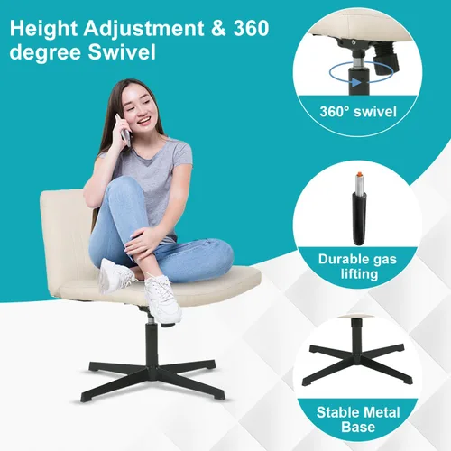 Miniatura 7 de BestOffice Silla cruzada cómoda, sin brazos, con patas cruzadas, silla de escritorio sin ruedas, silla de escritorio amplia ajustable giratoria