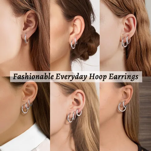 Miniatura 4 de Jewlpire 925 Sterling Silver Post 14K Real Gold Plated Small Hoop Earrings for Women Girls, Hypoallergenic Lightweight 15mm20mm Cubic Zirconia
