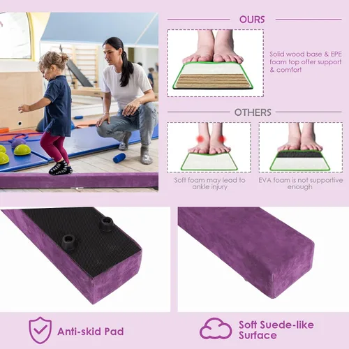 Miniatura 4 de Giantex Haz de equilibrio de 7/8/9 pies, haz de gimnasia plegable con asas de transporte, base de goma antideslizante para niños, haz de gimnasia
