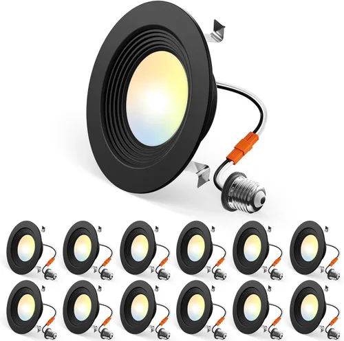 Miniatura 12 de Amico - Iluminación empotrada LED 5CCT de 4 pulgadas, paquete de 6 unidades, regulable, clasificación IC, 8.5W = 60W, 650 lm con borde deflector