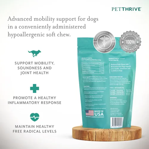 Miniatura 2 de Suplemento de apoyo para cadera y articulaciones para perros, masticables suaves con resveratrol, glucosamina, condroitina, ácido hialurónico, sabor
