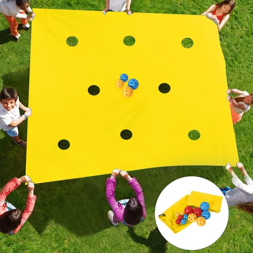 Miniatura 2 de Sonyabecca Yellow Hole Tarp Team Building Games for Work with 8 Pcs Team Building Ball for Teamwork Group Learning Fun