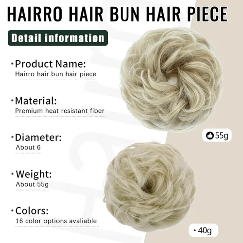 Miniatura 2 de Hairro Pieza de pelo para mujer, moño desordenado, esponjoso, despeinado, recogido, ombré, coleteros sintéticos, dona, elástico, para boda, novia