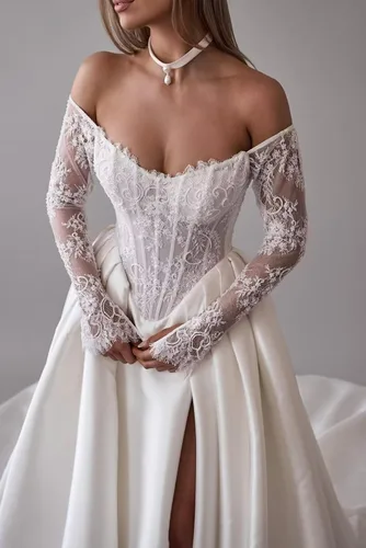 Miniatura 26 de Vestido de novia formal sin tirantes con encaje, largo de sirena para mujer 2019 WD162