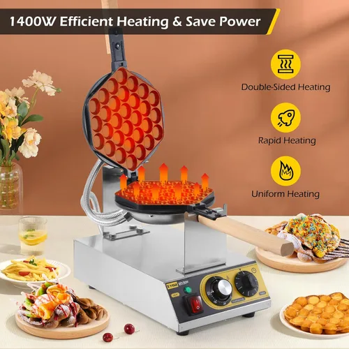 Miniatura 4 de Dyna-Living Burbuja Waffle Maker Comercial Bubble Waffle Iron 1400W Máquina eléctrica de acero inoxidable Hong Kong, máquina de gofres de hojaldre