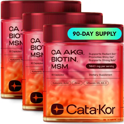 Cata-Kor Vitaminas para el cabello, la piel y las uñas para mujeres, suplemento capilar con biotina y colágeno, ácido hialurónico, calcio AKG, MSM,