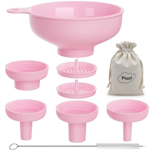 Miniatura 12 de Embudo versátil de boca ancha Pisol, embudos de enlatado para uso en cocina, juego de embudo de cocina de plástico de grado alimenticio con 4