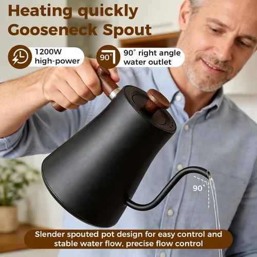 Miniatura 7 de Hervidor eléctrico de cuello de cisne con olla de vertido con LED y control preciso de temperatura de 1 °F, mantiene el calor, hervidor de agua