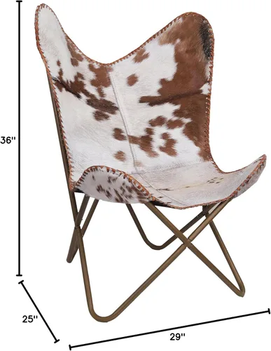 Miniatura 3 de cuero Silla de mariposa de cuero hecha a mano para sala de estar, silla de cuero cosido a mano mariposa (blanco bronceado)