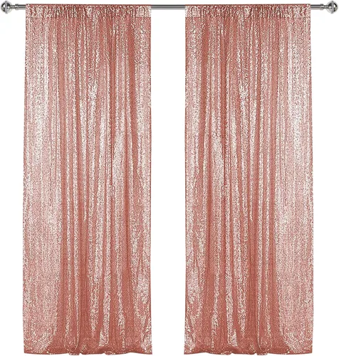 Sugargirl - Cortina de fondo de lentejuelas color oro rosa, 2 paneles de 2 pies x 8 pies, cortinas con lentejuelas de oro rosa brillantes para